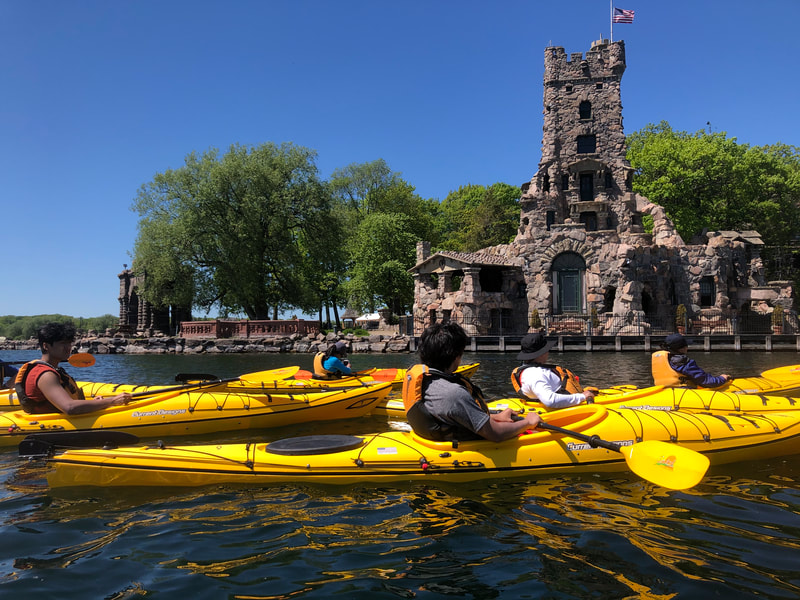 kayaking past Boldt Castle